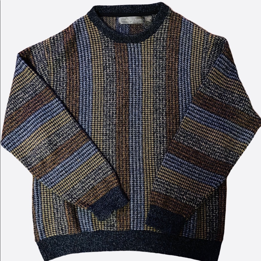 Oscar De La Renta Sweater Size L Blue, Brown and